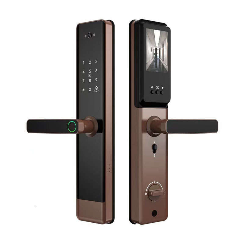 Graffiti fingerprint graffiti cat eye password lock, wooden home anti-theft door, intelligent lock