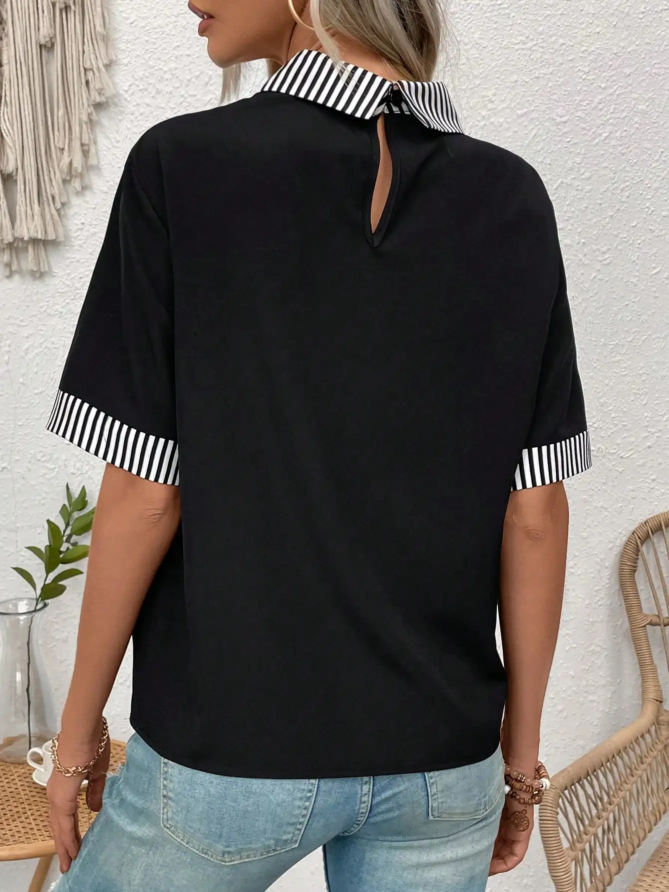 Womens contrasting black and white striped shirt 250515