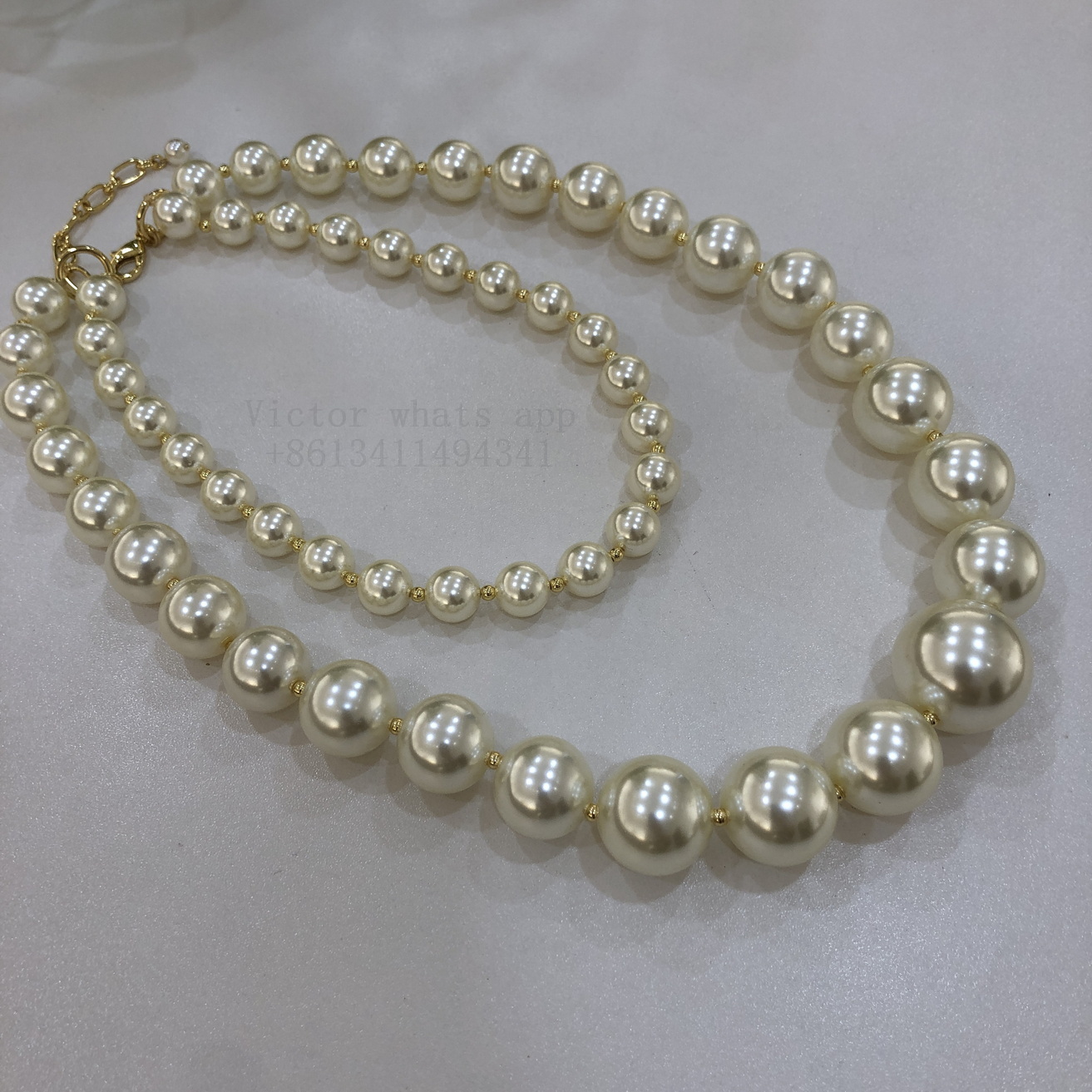 Top quality double BIG pearl necklace chain reinforced inner ring length 45+5CM Wholesale price customize You brand for women and men Pearl Necklace 0