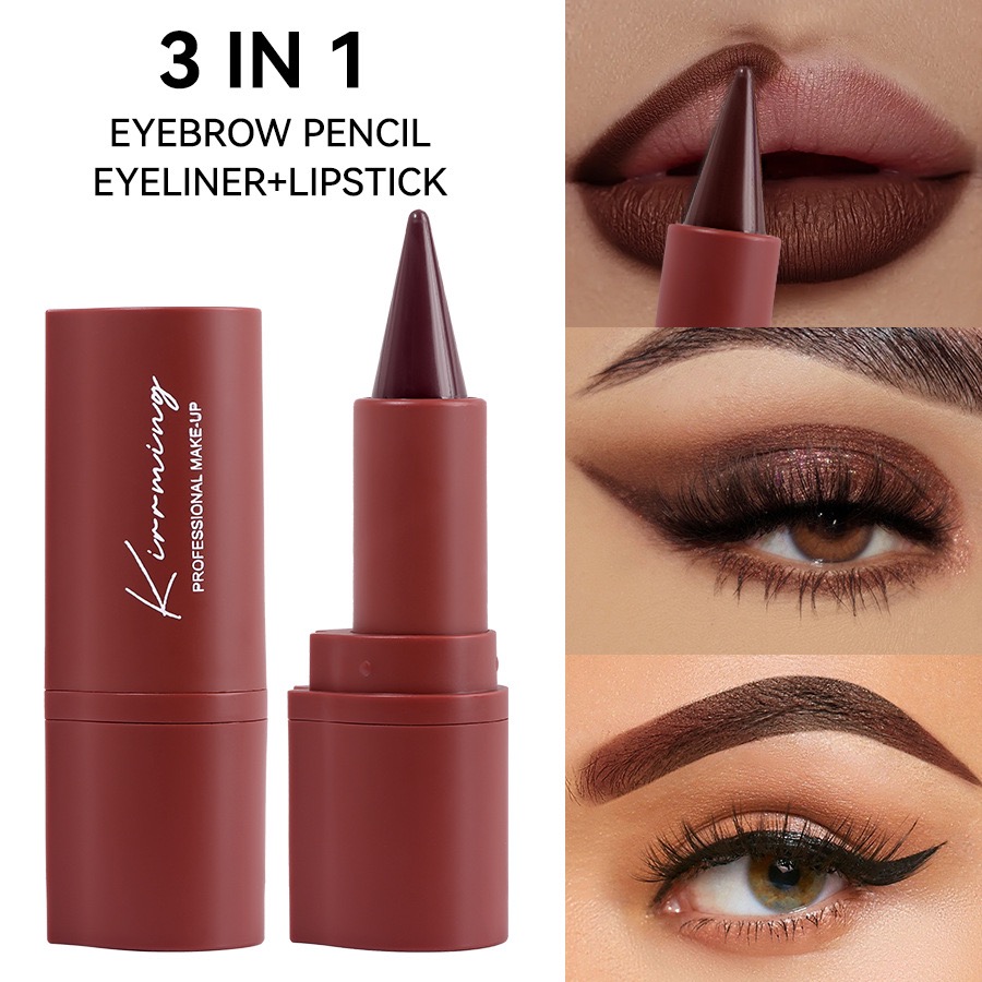KIRRMING 3 IN 1 Multi-use EYEBROW PENCIL+EYELINER+PSTICK best selling 4 COLORS Long-lasting hold Plumping effect High pigmentation