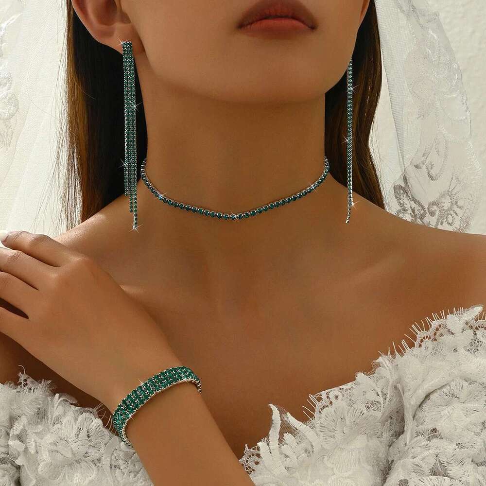 4Pc Women's Trendy Claw Chain Multi Row Tassel Earrings Necklace Bracelet Jewelry Set Wedding Banquet Party Holiday Gift