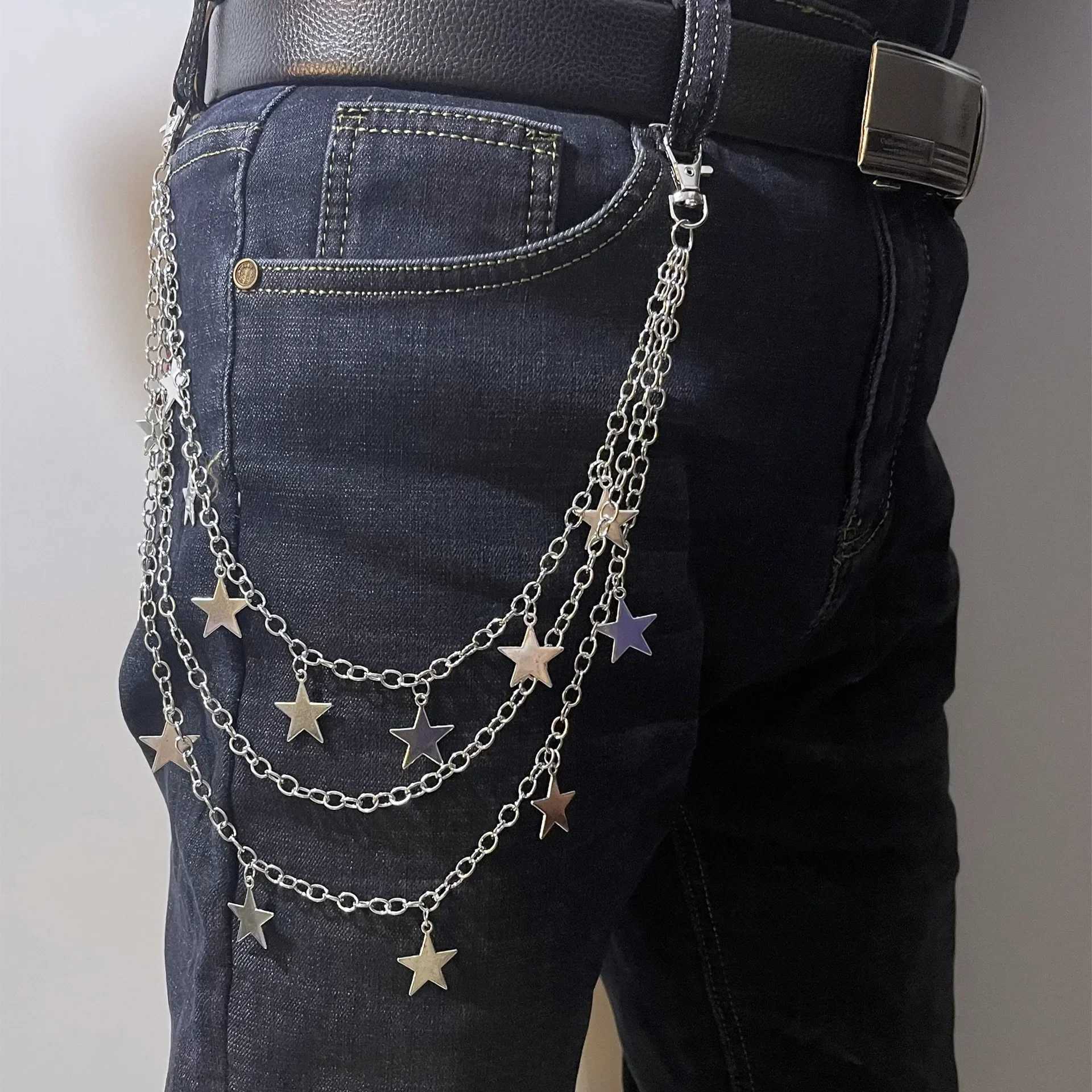 Hip Hop Punk Belt Chain Pentagram Pendant Waist Belts Ins Korea Fashion Personality Multi-layer Metal Chain Menwomen Pants Chain Y250515