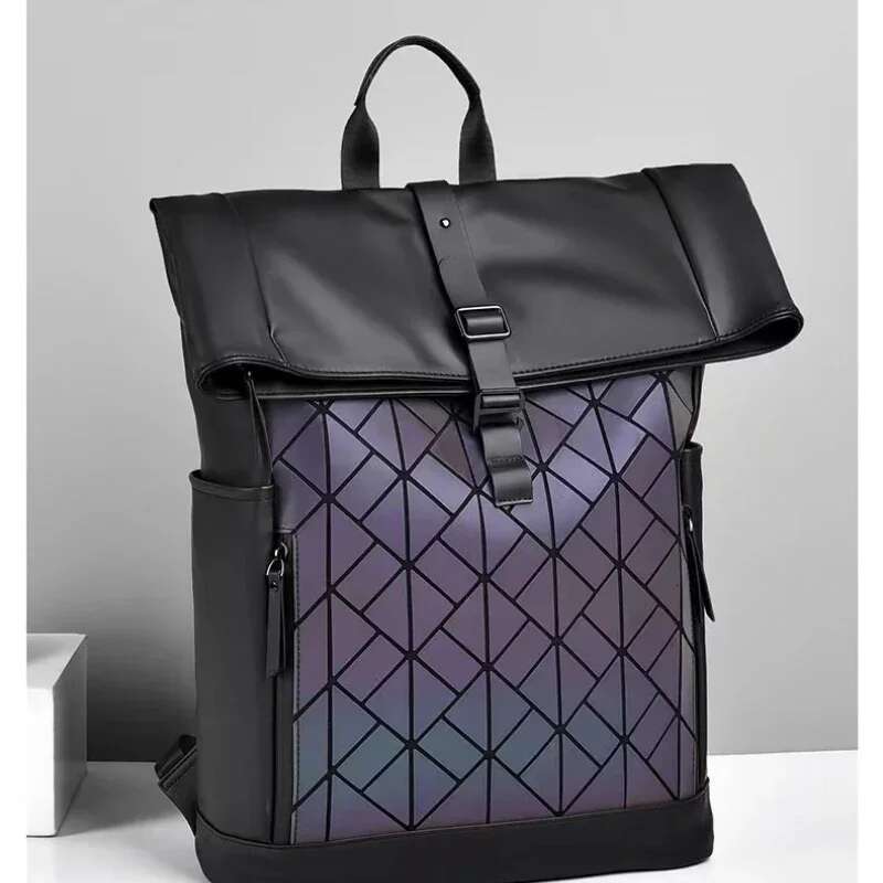 Large Capacity Reflective Dia Lattice Bag Waterproof PU Leather Travel Backpack Locomotive Travel New In Motorcycle
