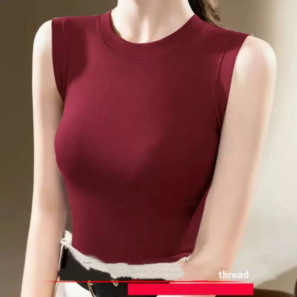 1 piece of springsummer womens knitted vest thin top basic casual round neck sleeveless size M3XL 250506