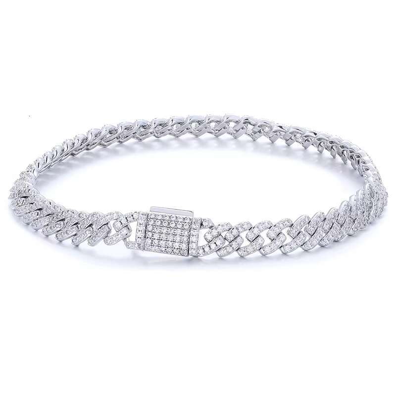 Hip Hop 6mm 925 Sterling Silver VVS D Color Moissanite Cuban Miami Link Bracelet Iced Out Ced Out Tennis Link Chain Bracelet