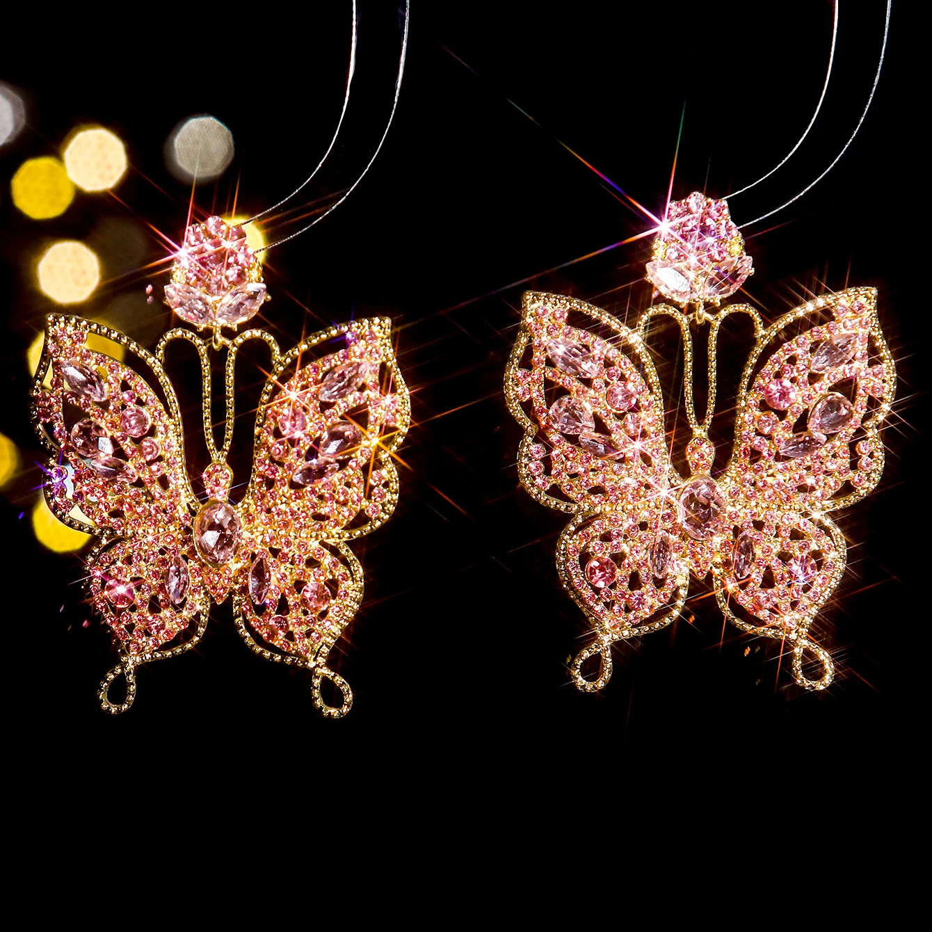 Fashion Geometric Drop Dangle Statement Earrings for Women Sparkly Exaggerated Rhinestone Butterfly Dangle Earrings for Women 250515