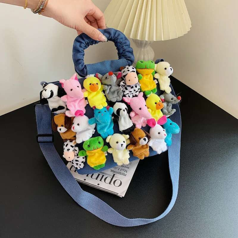 Y2k Denim Cartoon Doll Decoration Shoulder Casual Canvas Crossbody Trendy Tote Bag Fashion Design Handbag Cute Women Purses