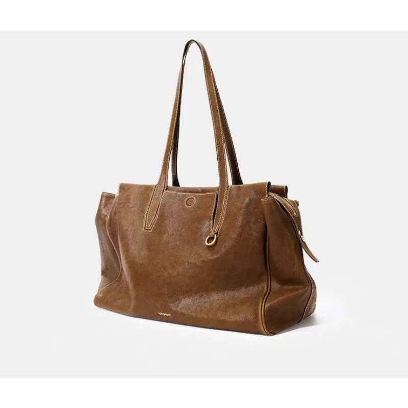New Large Capacity Travel Shoulder Bag, Vegetable Tanned Cowhide Briefcase