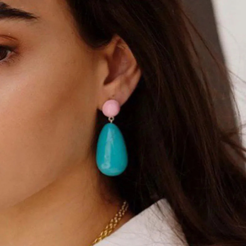 Colored enamel waterdrop dangle earrings for women colorful long earrings summer beach holiday dopamine jewelry 250514