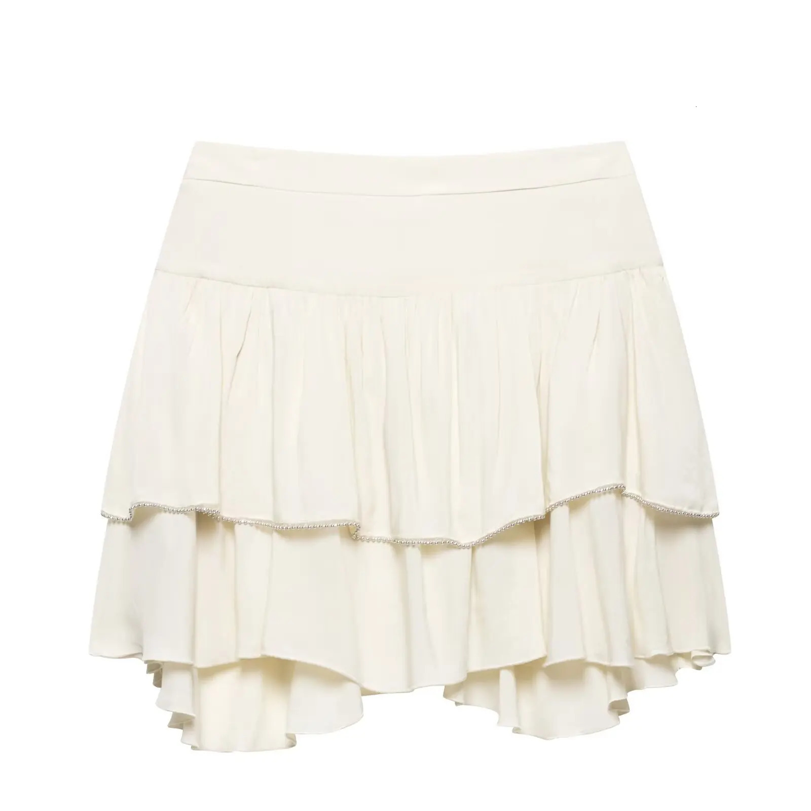 Zevity Women Fashion Cascading Ruffles Beading n Mini Skirt Skirts Female Chic Side Zipper Dresses QUN9026 250515