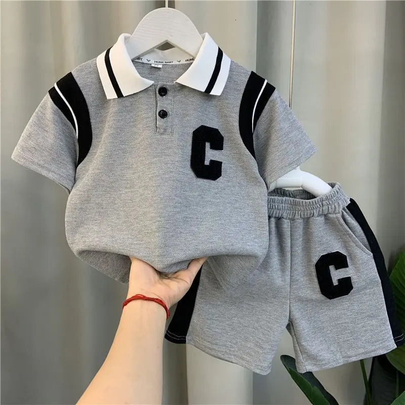 1Set Boys Girls Leisure Set Fashion Children Short Sleeve Shorts Sets Summer Kids Clothes Baby Tee Pants Solid Color Tracksuits 250515
