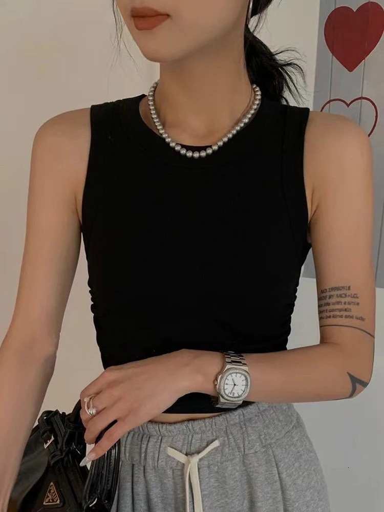 Solid Color Basic Ribbed Knitted Tank Top Summer Women Vintage Sleeveless Camis Girls Streetwear Soft Tees 250506