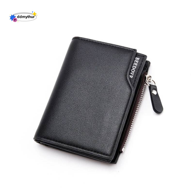 Fashion men's wallet PU leather card holder wallet zipper coin pocket men's short wallet portable folding men's gift ddmythur