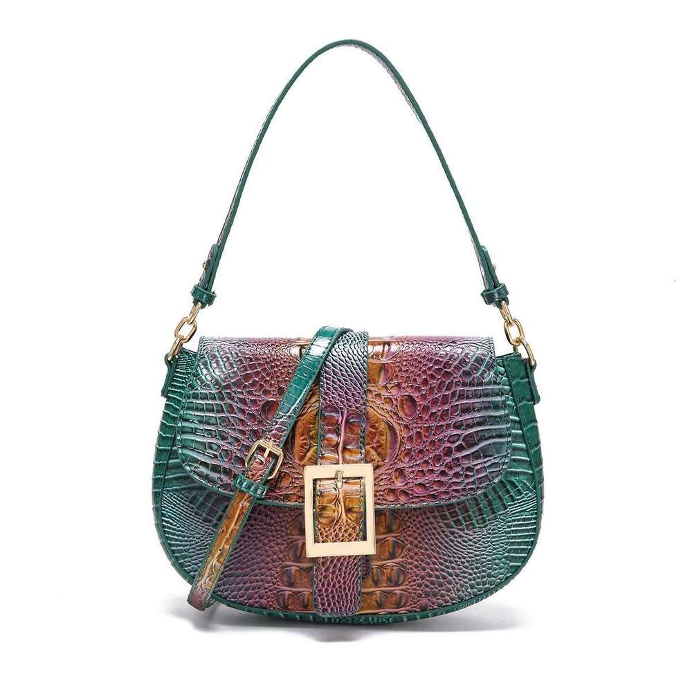 Saddle Large Buckle Crocodile Pattern, Colorful Underarm Bag, Single Bag With Shoulder Strap And Crossbody