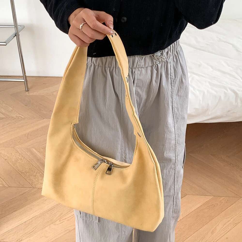 Tote Suede Women's Underarm With Double Zipper Adjustable Strap Fashion Shoulder Bag Large Capacity Solid Casual Handbag