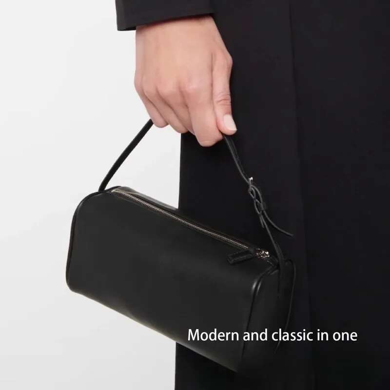 Cowhide pencil case versatile and high-end cylindrical bag, women's casual armpit handbag