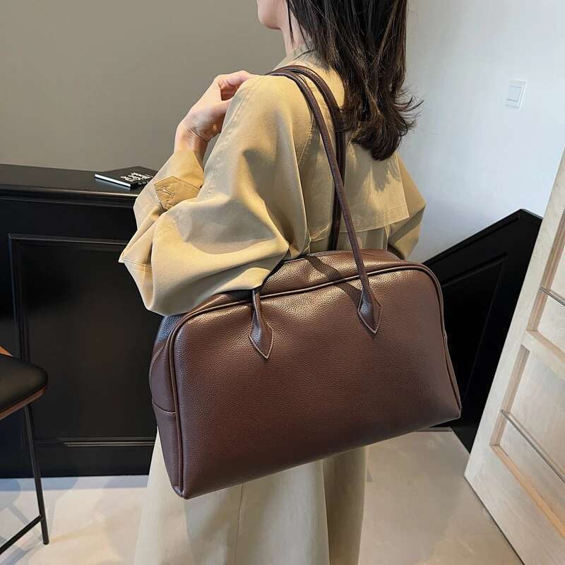 MOODS Oversized Bowling Shoulder Bags For Women Soft PU Leather Pure Color Lychee Pattern Large Capacity Travelling Shopper Tote
