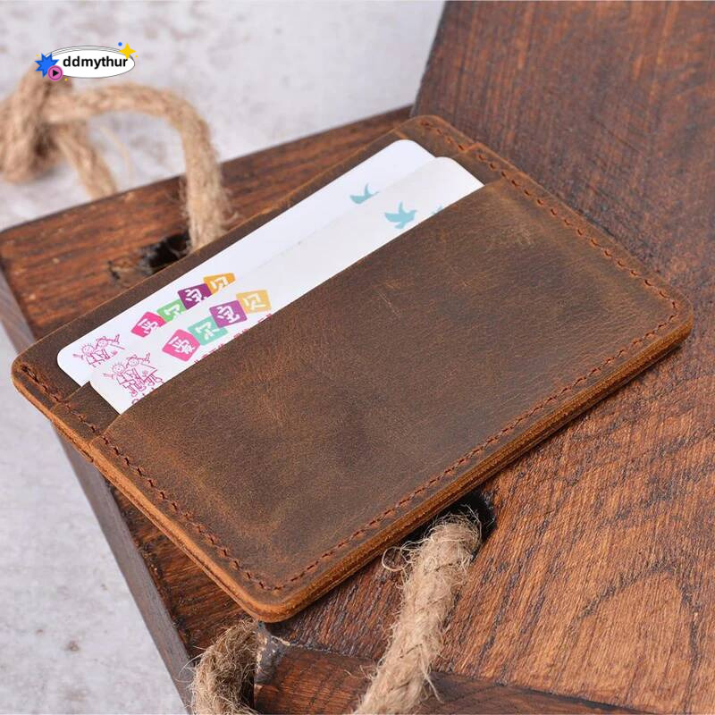Classic Vintage Crazy Horse Card Holder Genuine Leather Business Wallet Men Perfect for Credit Cards and IDs ddmythur