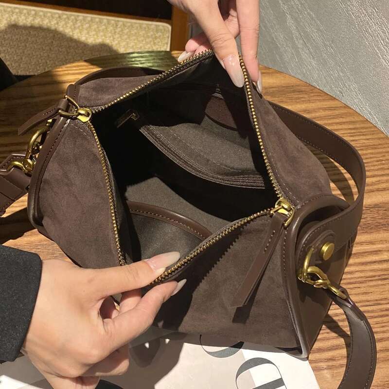 Suede Cowhide fashion ladies shoulder cross coffe bag designer women brown handbag angola red