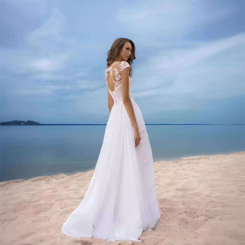 Oversized Women's New Lace Chiffon Prom White Evening Split Swing Dress
