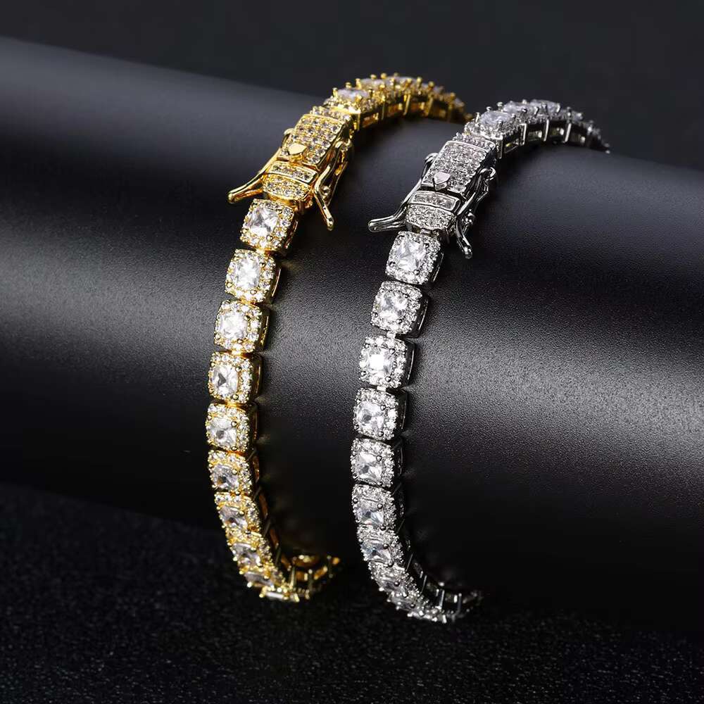 European American Hip-Hop Cross-Border S925 Silver Moissanite Full Diamond Rock Candy Bracelet High-End Mens Jewelry Trendy