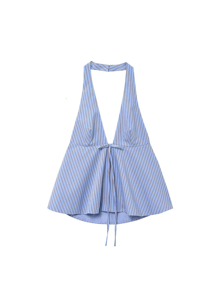 TFMLN Casual Women Halterneck Top Elegant Vneck Sleeveless Summer Bow Tank Formal Side Zipper Streetwear Chic Vest Tops 250515