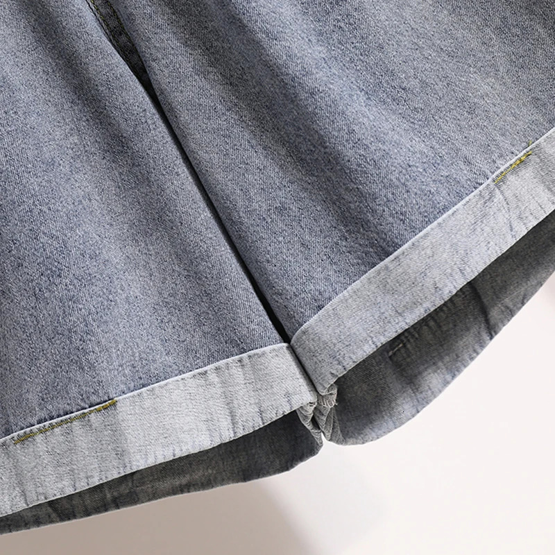Plus Size Shorts For Women Summer Arrivals High Elastic Waist Crimping Wide Leg Loose Streetwear Blue Jeans Shorts 250514