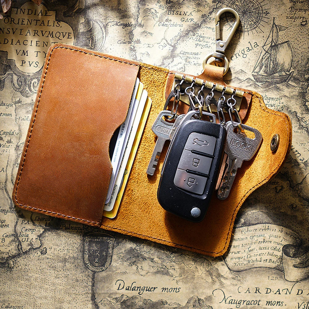Multi-functional Leather Waist Key Pouch Organizer with Card Holder Snap Button Wallet 250515