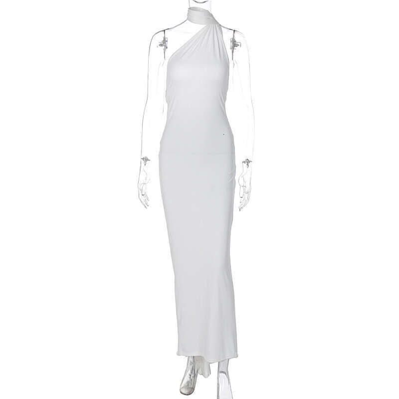White Dress Maxi Dress Wind Women's Clothing 2025 Summer New Product Sexy Backless Pleated Slim Fit Solid Color Sleeveless Temperament Dress KQ