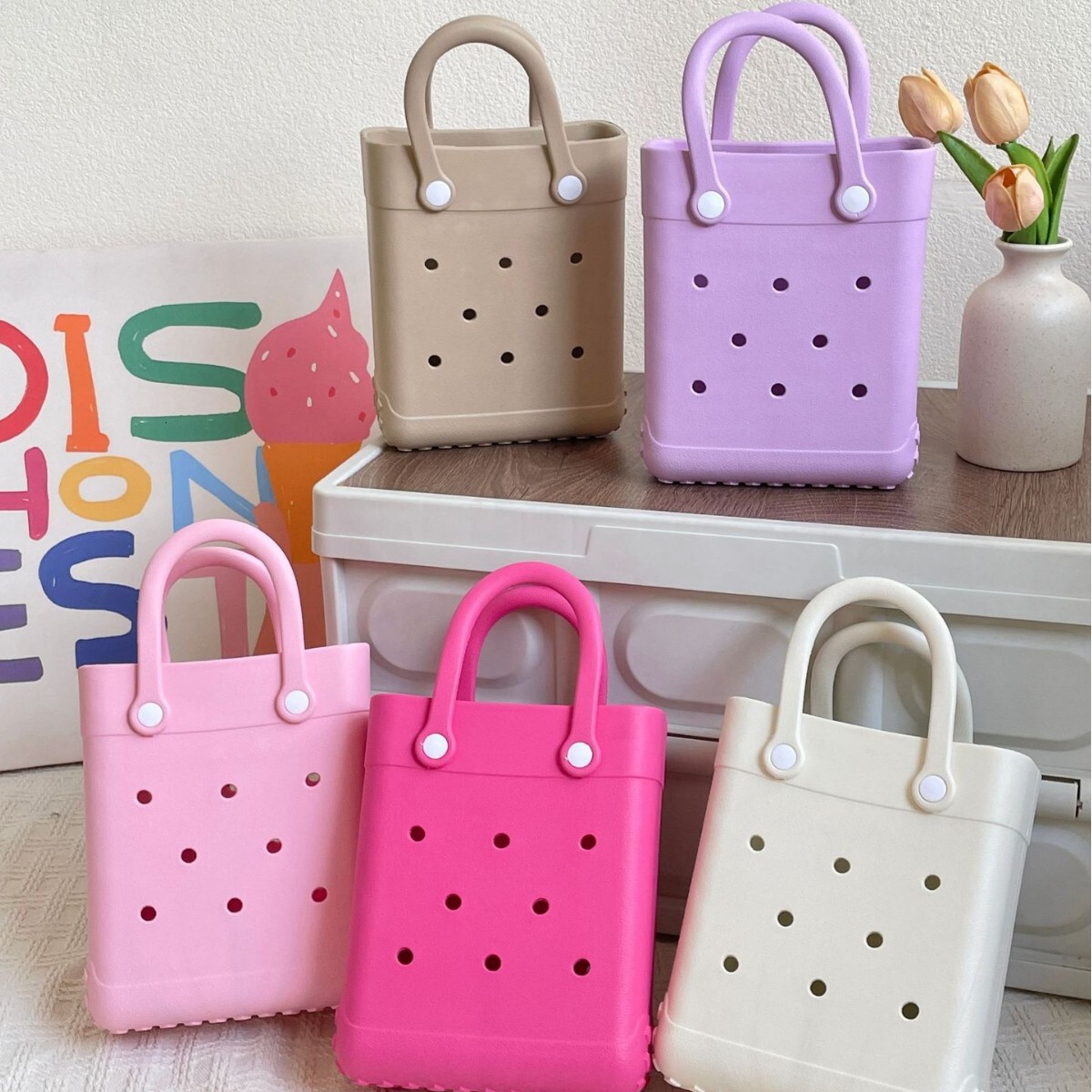 Women's Handheld EVA Beach Hole 2024 New Product Storage Waterproof Small Square Bag