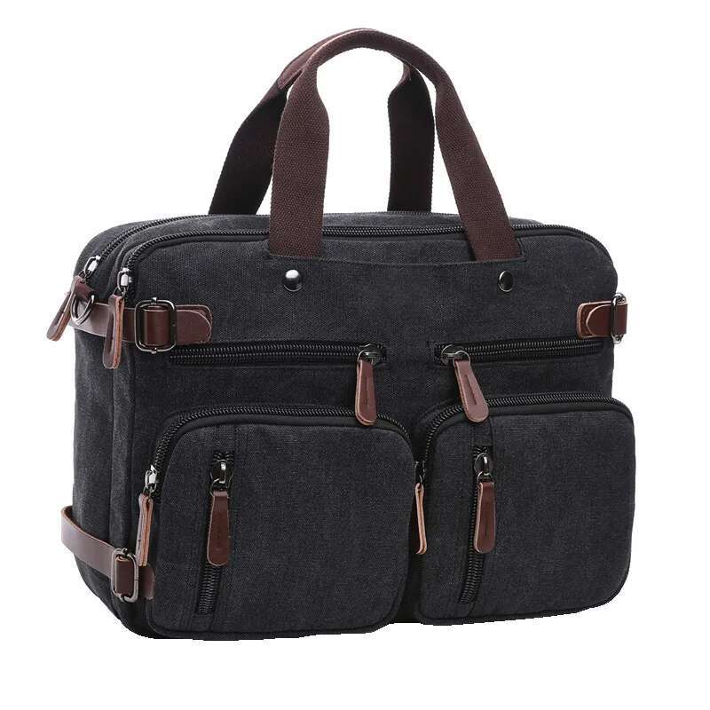 Casual Canvas Business Briefcase, Hand-Held Crossbody, Shoulder Three-Purpose Bag, Large Can Fit 17-Inch Computer Bag