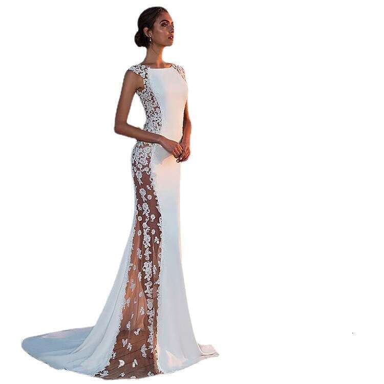White Dress Maxi Dress Evening Lace Patchwork Extra Long Dress For Vacation Sexy Hollow Out Women KQ