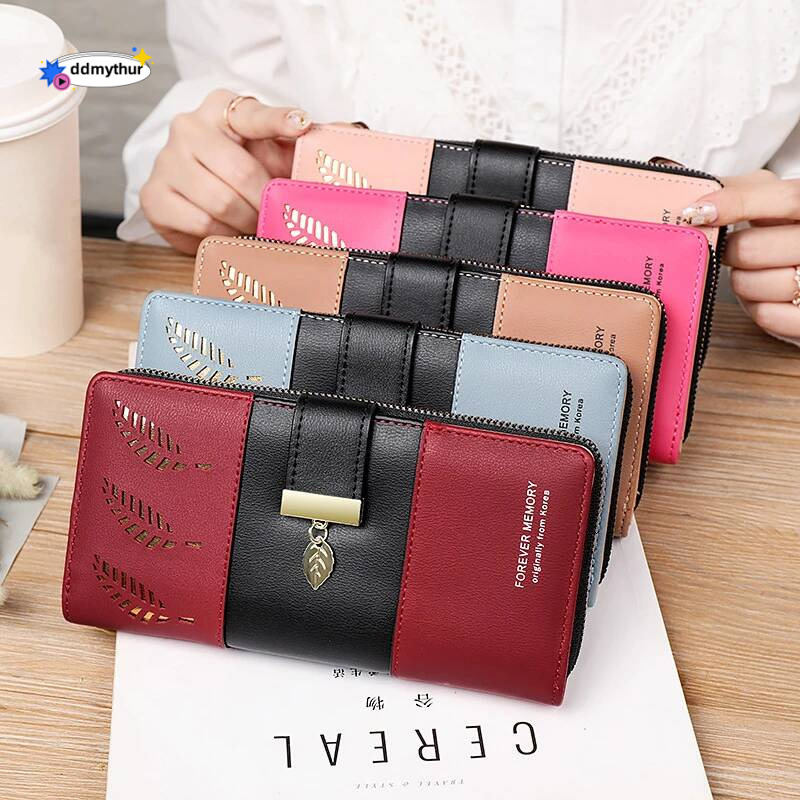 Hollow Leaves PU Leather Women's Long Wallet Fashion Female Coin Purses Hasp Zipper Clutch ID Credit Card Holders Money Bag Clip ddmythur