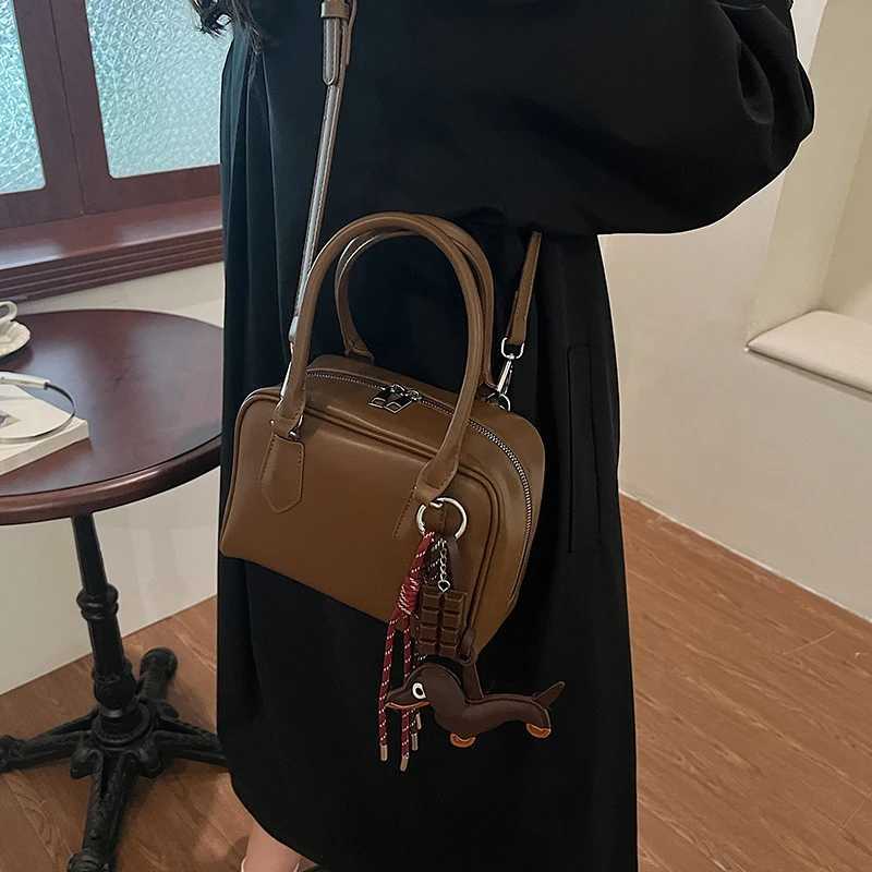 Wens Pu Leather Cute Mini Bost Handbag Brown Bowling Crossbody Bag High-end Korean Shoder Bag Ladies Versatile Tote Z250516