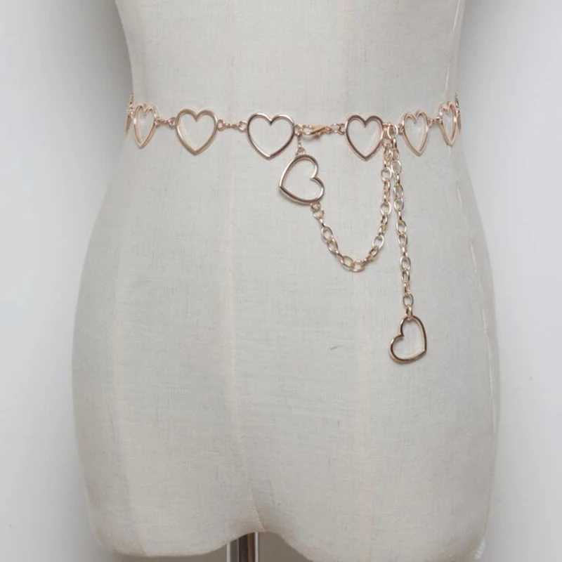 Womens Fashion Heart Chain Belt Female Silver Gold Waist Dress Thin Metal Belts 110cm Long Designer Tassel Fringe Chains Y250515
