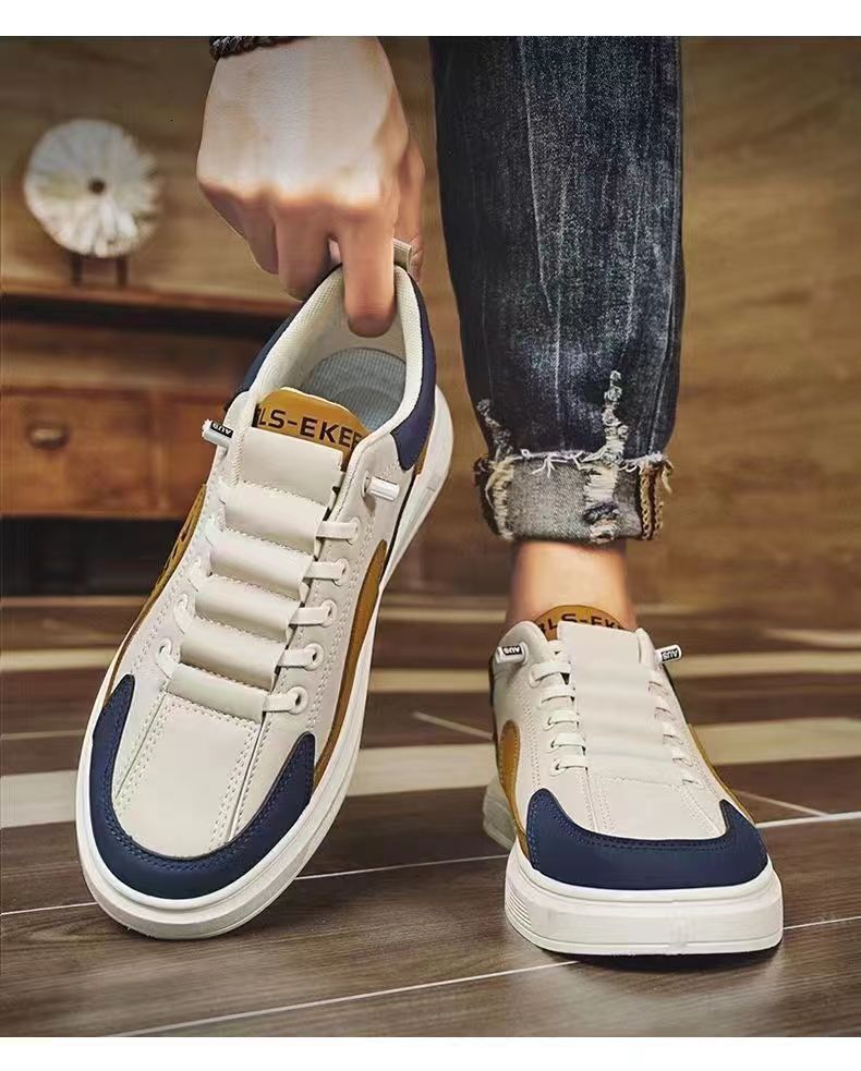 Summer 2025 New Men's Leather Breathable Versatile, Sports and Leisure, One Step Stepping, High end Feeling, White Board Shoes