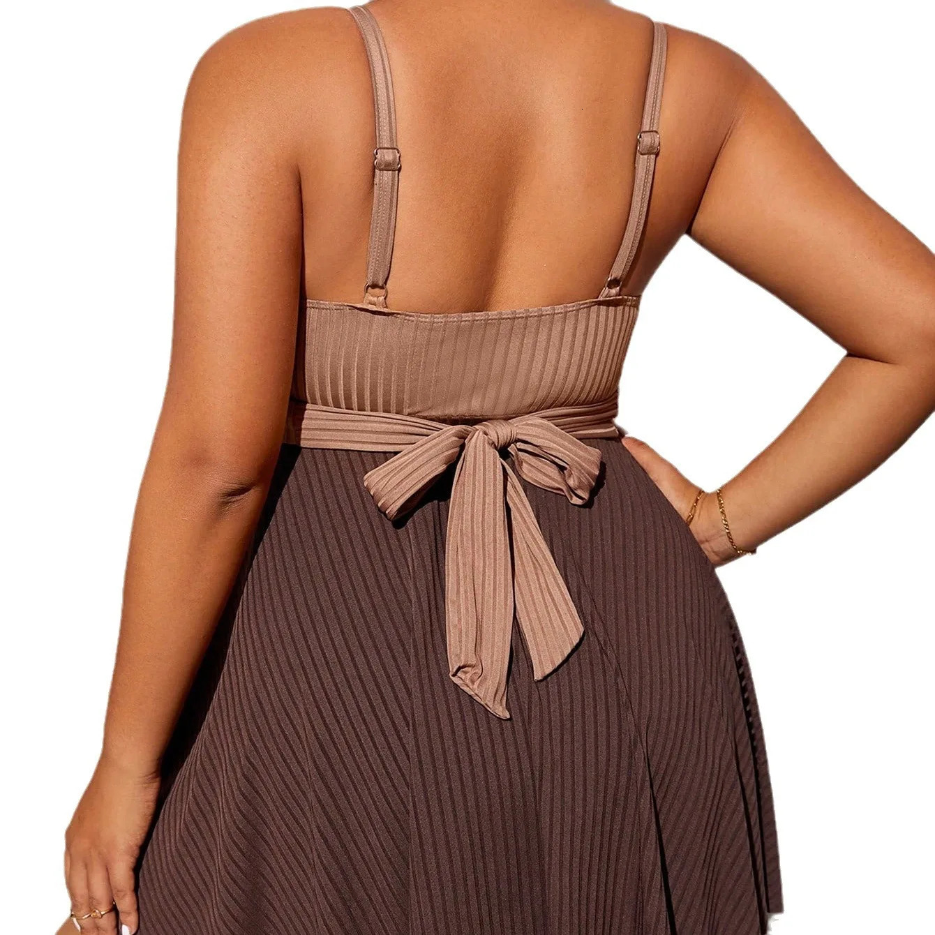 Curve Two Tone Wrap Cross Front Large Plus Size Swimsuit Women Swim Dress Tankini Swimwear Female Bathing Swimming Suit 250515