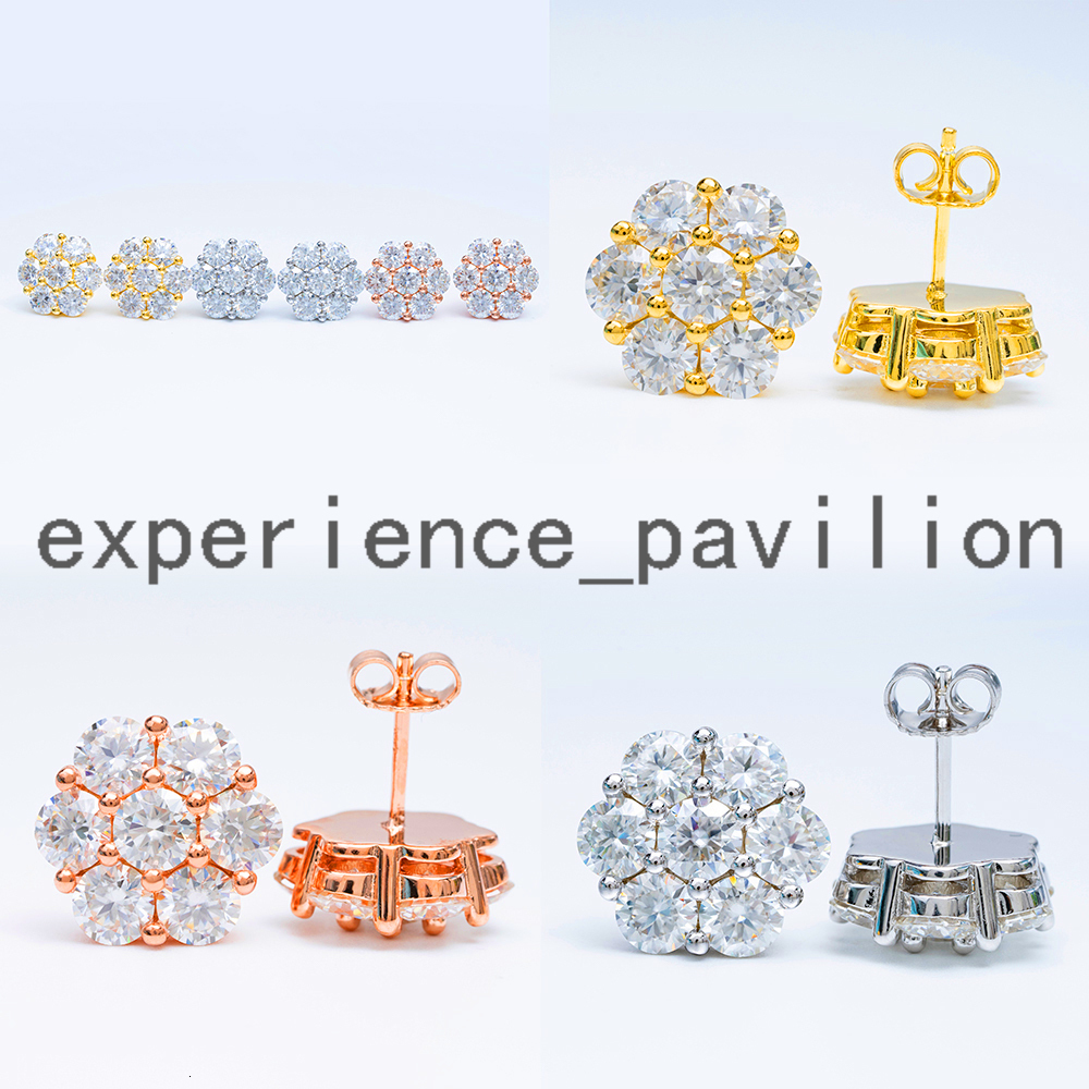 Flower Design Stud Earring Hip Hop Jewelry Gold Plated 925 Sterling Silver Iced Out VVS Diamond Moissanite Earring Hot Sale