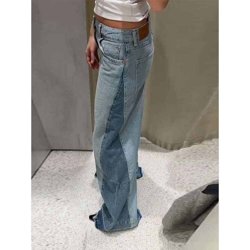 Chic Women's Side Patchwork Denim Jeans Pant High Waist Wide Leg Baggy Pants For Woman 2025 New Casual Daily Streetwear Trousers Designer