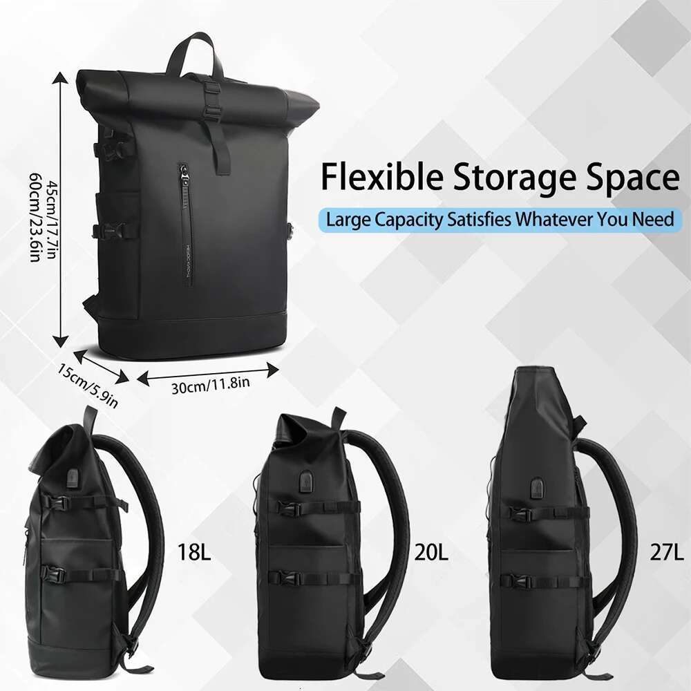 Heroic Knight Men's Travel Expandable 15.6 Inch Laptop Bag with USB Port Waterproof Rollup Backpack Leisure Mochilas