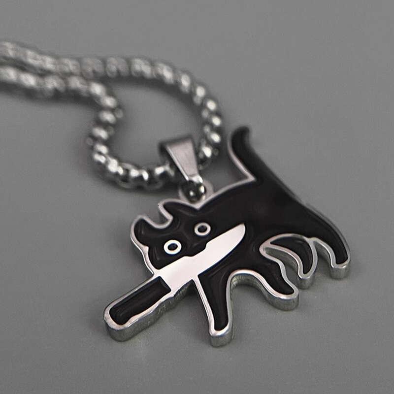 Stainless steel cartoon knife cat cute female trendy cool personality couple necklace accessories