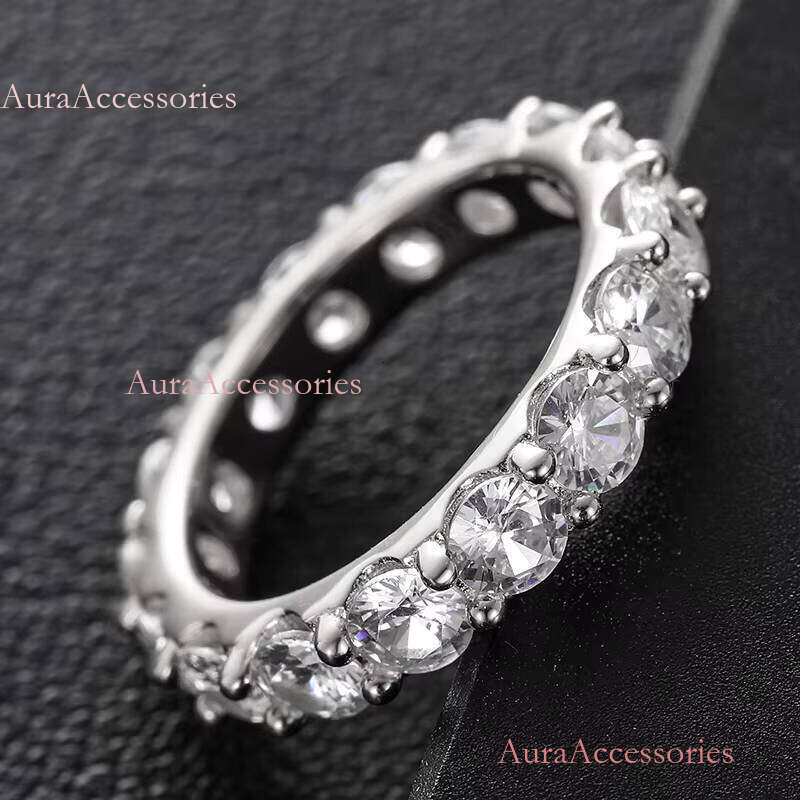 White Gold Plated Sterling Sier VVS Moissanite Dia Engagement Wedding Gift Women Band Ring