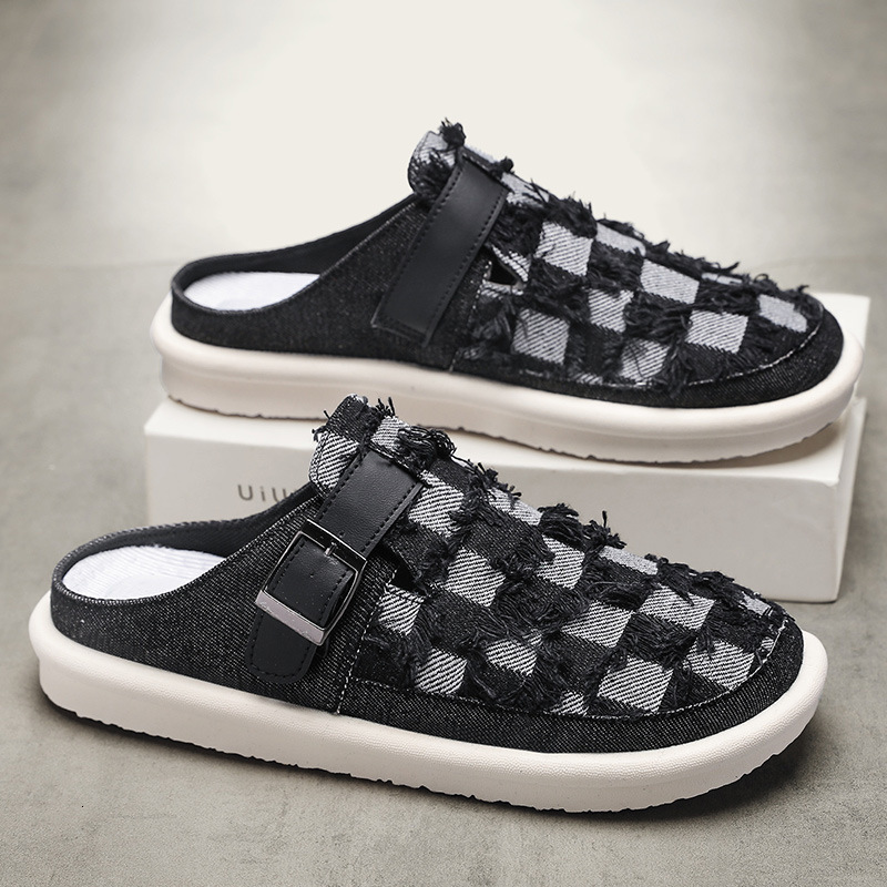 New Baotou Half Drag Casual Comfortable Breathable Color Blocked Fashion Flat Casual Shoes Heel Versatile Daily Men S Slippers Ddmysaturn