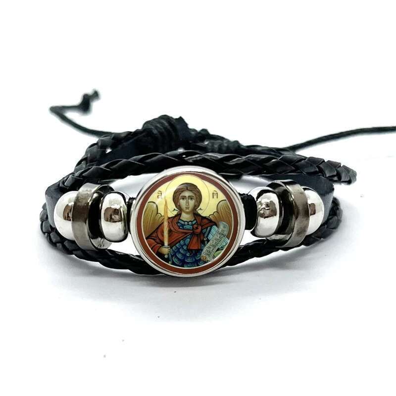 Amulet Symbol Bracelet Archangel St.Michael Protect Me Saint Shield Glass Time Gem Russian Orhodox Woven Bangle For Women Men