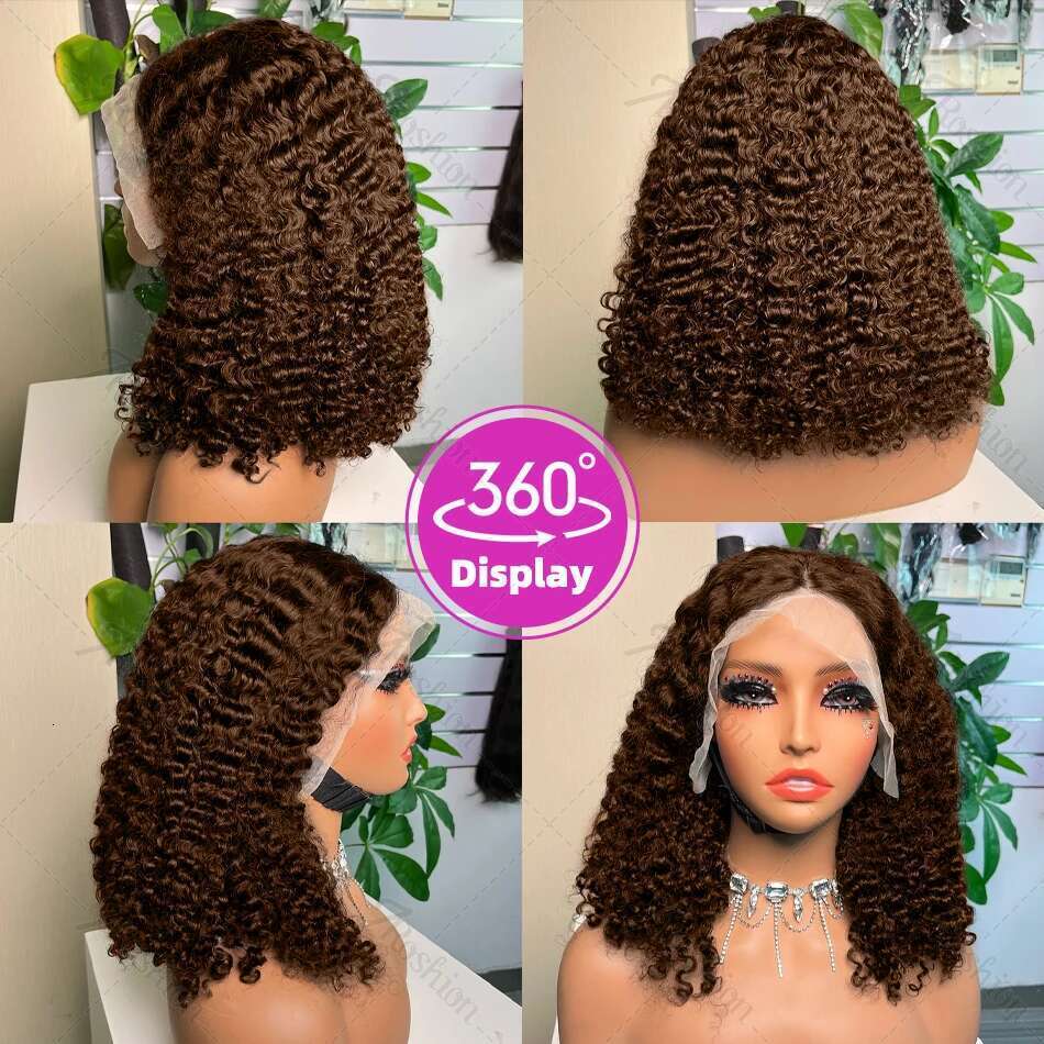 Brazilian Chocolate Brown Deep Wave 13x4 HD Front Human Hair 250% Colored Curly Wigs Short BoB 13x5 Lace Frontal Wig