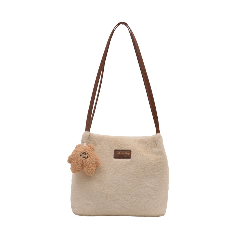 Free Delivery Designer Bag 2025 Autumn/winter Plush Women's Shoulder Solid Color Simple And Versatile Daily Leisure Bucket Tote Bag Large Capacit