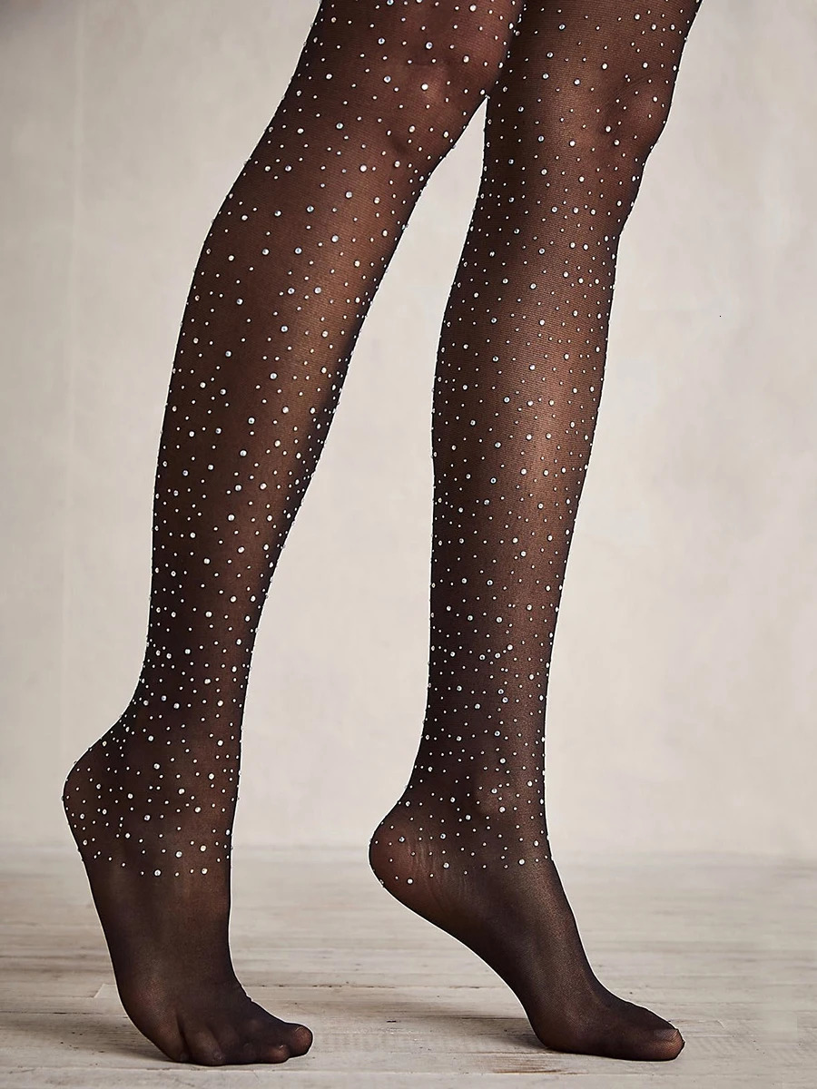 2025 Summer Diamond Pantyhose Women Sexy Fashion Shiny Net Tights Female Slim Rhinestone Mesh Nylon Stockings Tights 250515