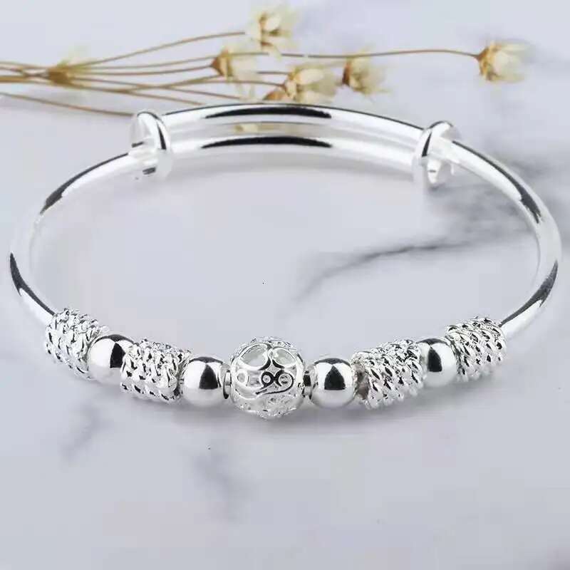 New Korean Fashion Sterling Sier Lucky Beads Bangles For Women Designer Bracelets Trendy Party Wedding Jewelry Gift