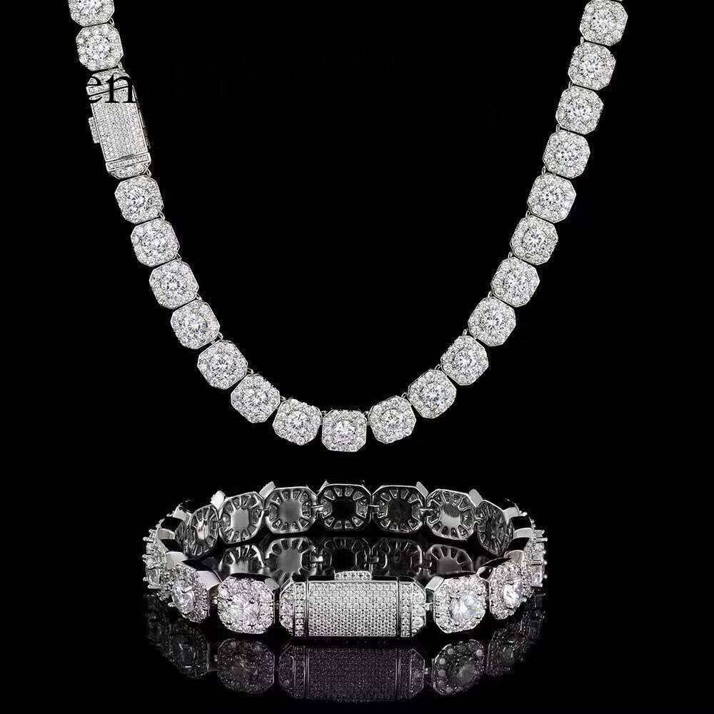 Necklace bracelet Moissanite Dia Custom Vvs Cuban Link S Sier 10mm Large Tennis Chain Solid Back Hiphop