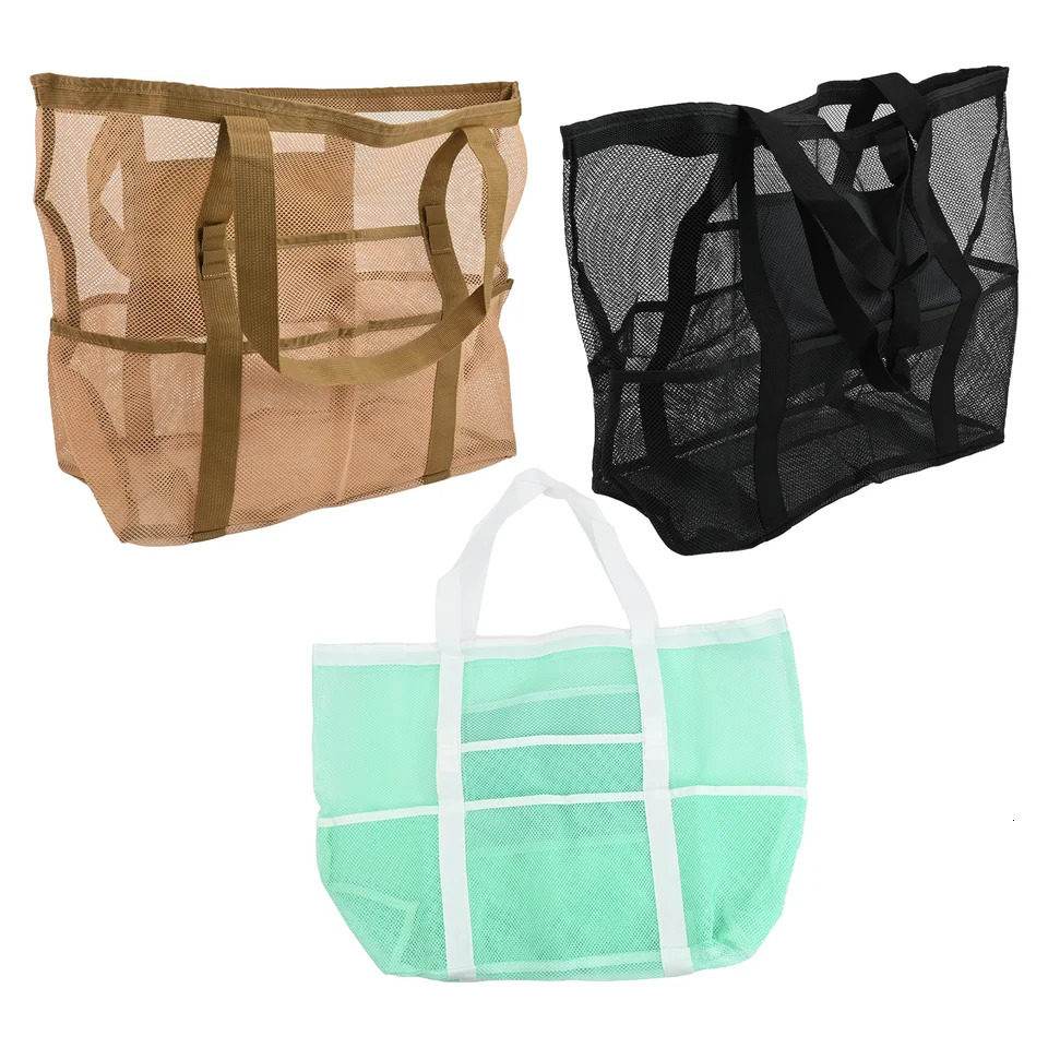 1 Pc Beach Tote Bag Mesh Hollow Foldable Bathroom Storage Bag With Mini Pocket For Swimming Beach HandBag Accessories 250515